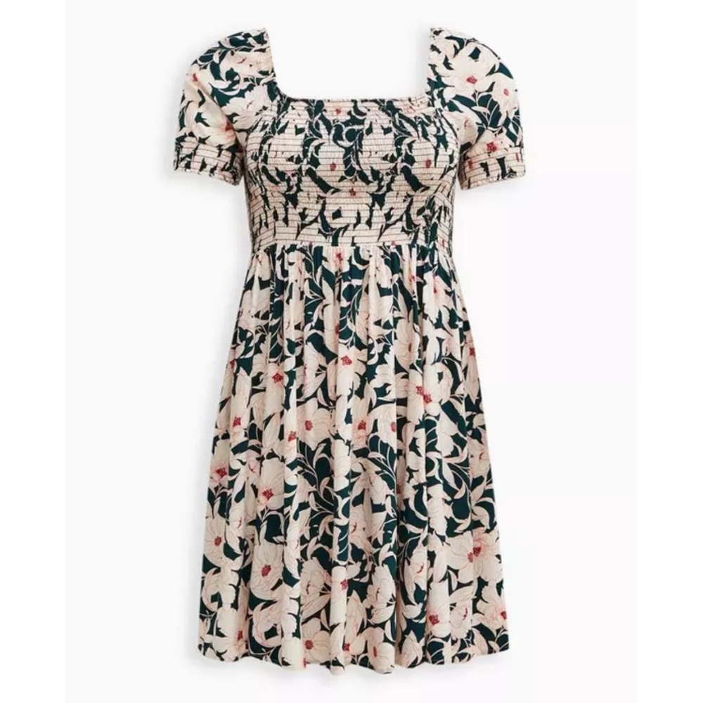Torrid plus size 4 4x Mini Challis Smocked Dress green floral pockets